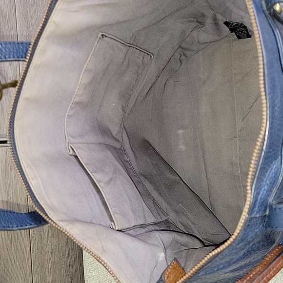 Fossil Blue Leather Tote Shoulder Bag Handbag Purse - Picture 8 of 14